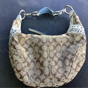 Auth Coach C Pattern Brown with White Silver Ring Handles